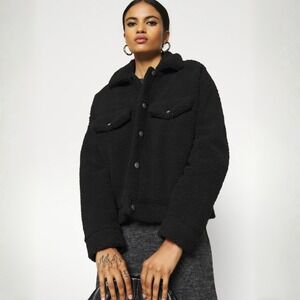 Vero Moda Black Teddy Fleece Button Up Jacket Sherpa Lined Women's Medium
